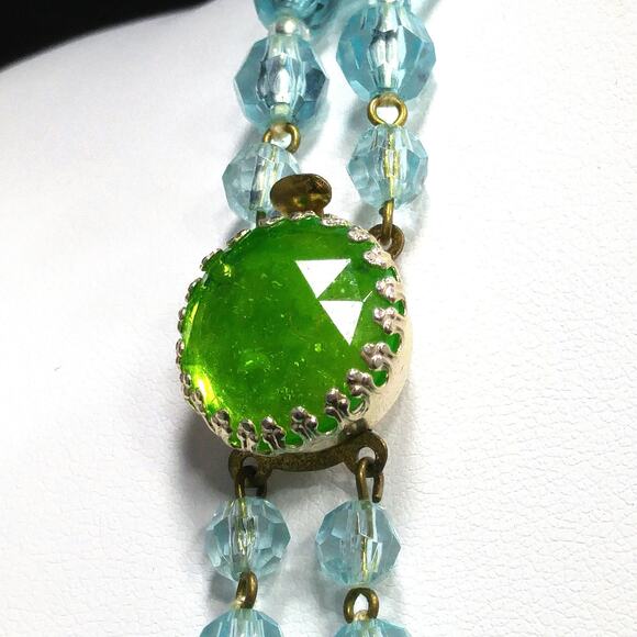 West Germany Green Blue Thermoset Bead Necklace, Two Strands, 1950s Vintage - Picture 3 of 10